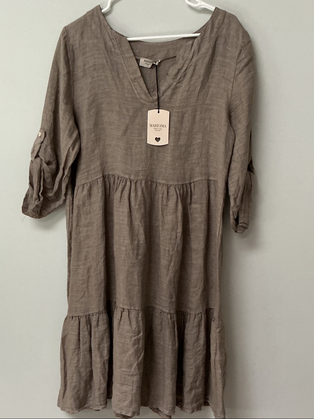 MARINA Taupe Linen Tiered Dress - Relaxed Women’s Tunic Dress